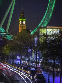 Poszter 30x40cm Éjszakai felvétel a londoni utcáról, millenniumi körrel a háttérben, Ass