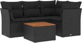 vidaXL 5 részes fekete polyrattan kerti kanapészett párnákkal