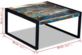 tömör újrahasznosított fa dohányzóasztal 80 x 80 x 40 cm