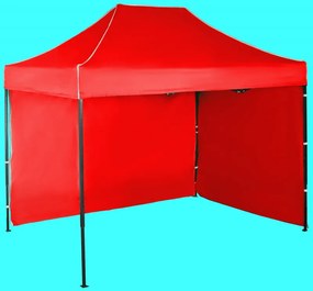 Gyorsan összecsukható sátor 2x3m – acél, Piros, 2 oldalfal