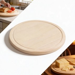 Fa deszka bükk Kerek 28cm, vágóhoronnyal az előételekhez