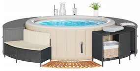 fekete polyrattan és tömör akácfa jakuzzi-keret