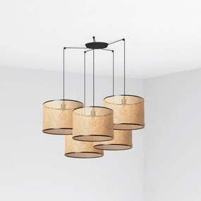 Faro Mambo függeszték fekete/rattan, 5xE27, átmérő 450 mm