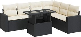 vidaXL 7 részes fekete polyrattan kerti ülőgarnitúra párnával