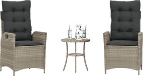 vidaXL 3 részes világosszürke polyrattan bisztrógarnitúra párnákkal