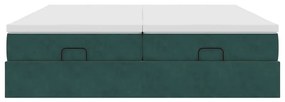 Ottomán ágykeret matracokkal sötétzöld 180x200cm bársony