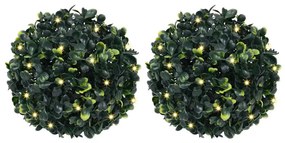 2 db zöld mesterséges boxwood gömbök LED fényekkel 22 cm