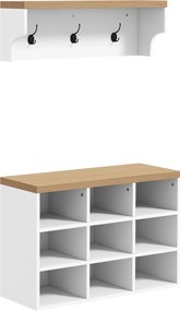 HOMCOM Előszoba Kabát állvány és Cipő Padozat 2 az 1-ben Előszobai Bútor 3 Fogantyúval és Polcokkal 9 Pár Cipőnek 75x30x50 cm és 75x20x22.5 cm Fehér |