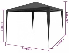 antracitszürke PE rendezvénysátor 3 x 3 m