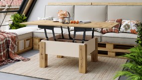 Mazzoni OSLO Artisan Tölgy/Bézs (Pezsgő) - NYITHATÓ/MAGASÍTHATÓ DOHÁNYZÓASZTAL ÉTKEZŐASZTAL ÉS DOHÁNYZÓASZTAL EGYBEN