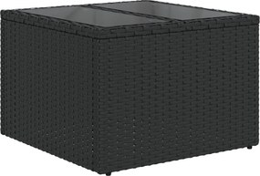 vidaXL fekete üveglapú kerti asztal 55 x 55 x 37 cm polyrattan
