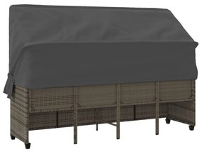 szürke polyrattan napozóágy tetővel és párnával