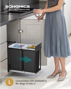 Beépíthető konyhai szemetes szelektív hulladékgyűjtéshez, 2 x 15 L dupla rekeszes, fekete