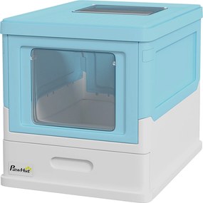 PawHut Összecsukható Macska Alomdoboz Zárt Macska Alomdoboz Leválasztható Fedéllel, Kivehető Tálcával, Nyitható Felső Ajtóval és Kanállal, 47.5x35.5x3