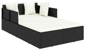 Fekete polyrattan napozóágy párnával 182 x 118 x 63 cm