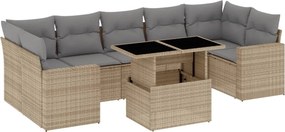 vidaXL 8 részes bézs polyrattan kerti ülőgarnitúra párnával