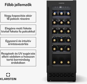 Klarstein Vinovilla 18 Uno borhűtő, 1 hűtési zóna, 18 palack, fa polcok, 5-18 °C