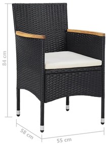 5 részes fekete polyrattan és tömör fa kerti étkezőgarnitúra