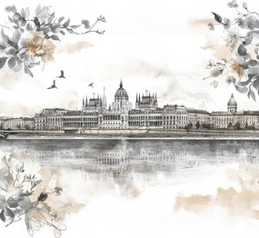 Vászonkép Canvas Város Panoráma Budapest Duna Kastély Vázlat 80x80