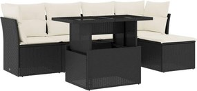 vidaXL 6 részes fekete polyrattan kerti ülőgarnitúra párnákkal