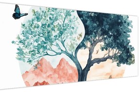 Kép – Akvarellfa tele élettel (120x50 cm)