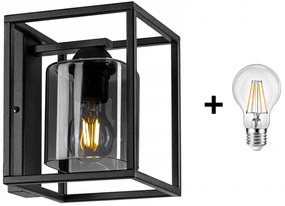 Glimex CAGE fali lámpa fekete / füst 1x E27 + ajándék LED izzó