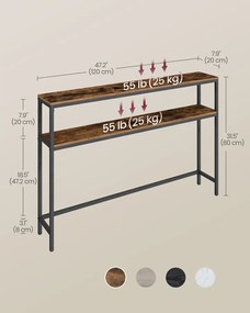 Előszobai konzolasztal, 2 szintes, rusztikus barna és fekete színben