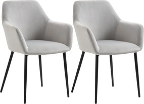 HOMCOM Étkezőszékek 2 db-os Készlet, Hátpánttal, Bársonyos Hatású, Párnázott Szék Acél Lábakkal, Világosszürke 54 x 57 x 80 cm | Aosom