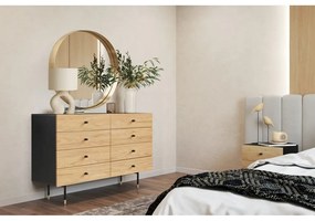 Fekete-natúr színű alacsony komód tölgyfa dekorral 130x87 cm Jugend – Woodman