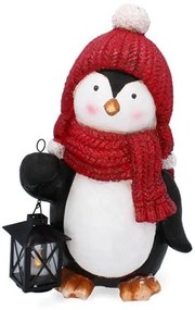 Kerámia karácsonyi pingvin dekoráció lámpással 39 cm kültéri és beltéri