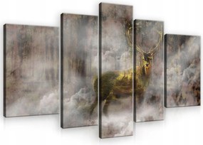 Vászon Falikép Erdő Szarvas Köd Hálószoba Nagy 5 Részes 170x100