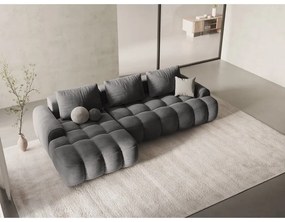 Szürke bársony kinyitható-tárolóhelyes sarokkanapé (bal oldali-heverő résszel) Linz – Cosmopolitan Design