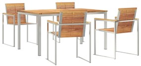 5 Részes Kert Étkezőkészlet Tömör Tíkfából, Kültéri Étkezőasztal 150x90x75 cm Tömör Tíkfából