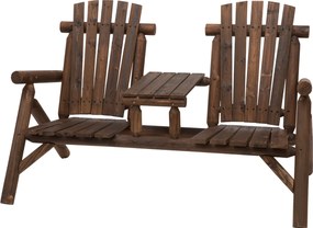 Outsunny Kerti Pad Asztallal, Kültéri Bútor, Pad, 2 Szék, Tömbfa, Barna, 157 x 88 x 103 cm | Aosom