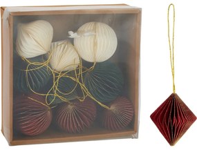 Ornaments 9 db-os karácsonyi díszkészlet, piros-zöld-fehér, 6 cm, honeycomb