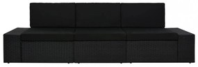 3 személyes fekete elemes polyrattan kanapé