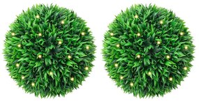 2 db zöld mesterséges boxwood gömbök LED fényekkel 47 cm