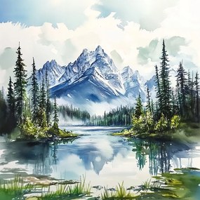 Vászonkép Canvas Tájkép Észak Kanada Hegyek Erdő Tó Természet 80x80