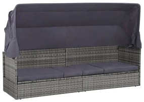 Szürke polyrattan napellenzős kerti ágy 205 x 62 cm