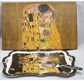 Klimt porcelán süteményes kínáló tálca lapáttal A Csók Black