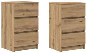 vidaXL 2 db kézműves tölgy éjjeliszekrények 3 fiókkal 39x35x65 cm