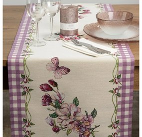 Tavaszi hangulatú gobelin asztali futó Lila/krémszín 40x100 cm +/-5%