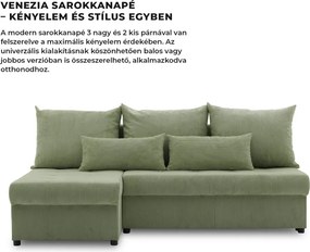 Venezia sarokkanapé, kordbársony, univerzális oldal, bonell töltet, zöld