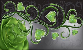 Flizelin fotótapéta Zöld rózsák szürke alapon 300x210 +ragasztó