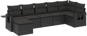 vidaXL 7 részes fekete polyrattan kerti ülőgarnitúra párnával