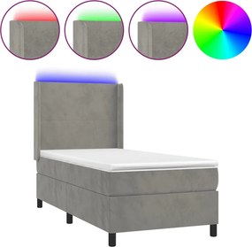 vidaXL világosszürke bársony rugós és LED-es ágy matraccal 100x200 cm