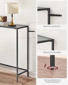Konzolasztal, oldalsó asztal, edzett üveg asztallap, fekete és szürke