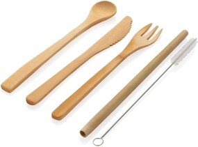 Bambusz evőeszköz és szívószál, tisztítókefe és tartó szett - XD Collection