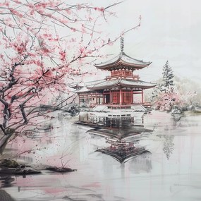 Canvas Vászonkép Japán Cseresznye Templom Pagoda Orient 80x80