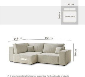 Barna zsenília kinyitható-tárolóhelyes sarokkanapé (bal oldali-L alakú) Tonga – Maison de Rêve